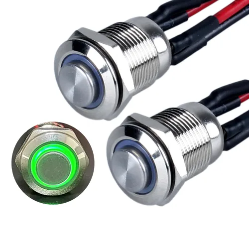Miniatura 15 de 2 interruptores de botón con pestillo de 0.472 in con cable pre-soldado de 5.9 in 1NO 12V-24V ON-Off para orificio de montaje de 1/2 pulgada, anillo