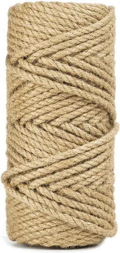 Cuerda de yute de 100 pies de 0.197 in, cuerda de yute resistente, cuerda de cáñamo natural para manualidades, jardinería, agrupación, decoración