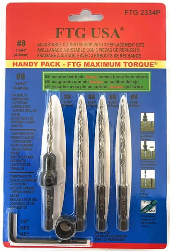 Miniatura 16 de FTG USA Juego de brocas avellanadoras de madera ajustable, 5 piezas, broca avellanadora #4 #6 #8 #10 #12 con broca cónica para carpintería