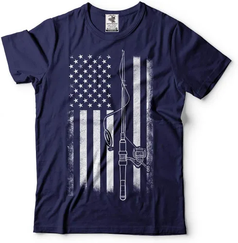 Miniatura 3 de Camiseta de pesca con bandera americana, divertidas camisas de pesca para hombre, camisetas gráficas para hombre
