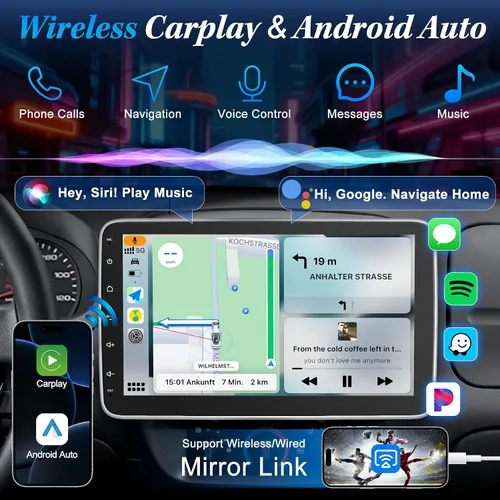 Miniatura 2 de [2G+64G] Radio de coche Bluetooth de 10.1 pulgadas con Bluetooth inalámbrico Apple Carplay Android Auto, pantalla táctil giratoria Receptores