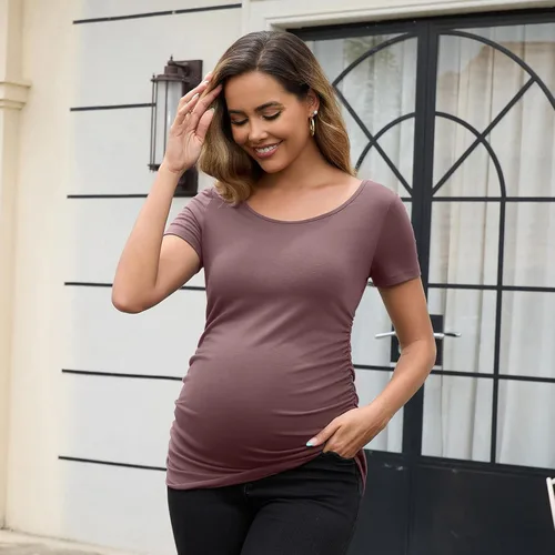 Miniatura 110 de GINKANA Blusas de maternidad de manga corta, diseño floral, fruncido, casual, para mamá, para embarazo