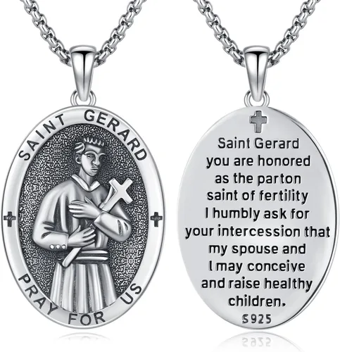 Miniatura 111 de Collar con colgante de plata de ley 925 con medalla de San Patrón, joyería religiosa para hombres y mujeres, con cadena de acero inoxidable 316L