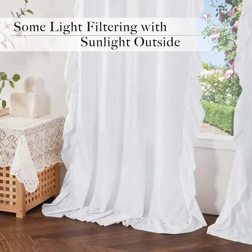 Miniatura 6 de NICETOWN Cortinas blancas Shabby Chic de 63 pulgadas de largo para habitación de niños, bolsillo para barra de privacidad con filtro de luz suave