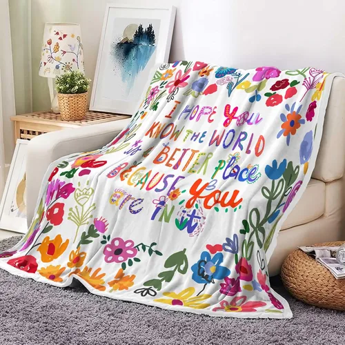 JAWO Manta floral colorida, vibrante flor de jardín bohemio inspiradora carta de motivación cálida y acogedora manta de franela de forro polar suave