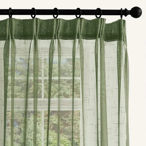 Miniatura 11 de Cortinas plisadas negras traslúcidas de 84 pulgadas de largo, 2 paneles para dormitorio, lino texturizado, ganchos transparentes para pista