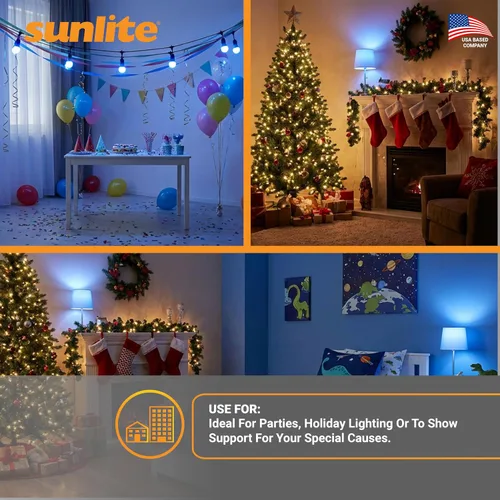 Miniatura 6 de Sunlite 40450 - Foco de luz LED de color A19, 3 W (equivalente a 25 W), base mediana E26, no regulable, certificación UL, decoración de fiestas, Azul