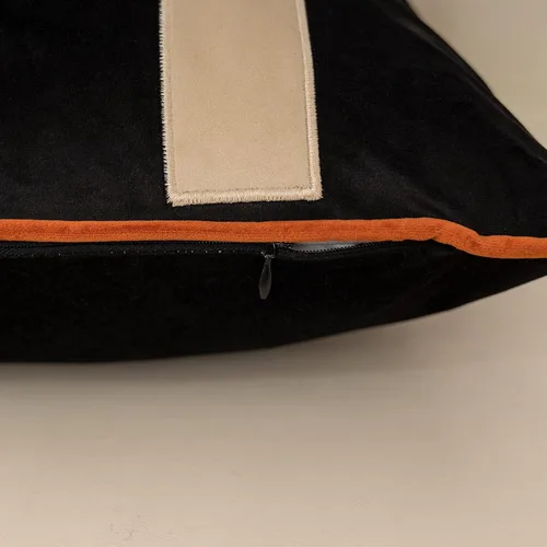 Miniatura 4 de Yangest Funda de Almohada Decorativa de Terciopelo Negro con Rayas Patchwork, Funda de Cojín Moderna de 18x18 Pulgadas para Sofá, Sillón