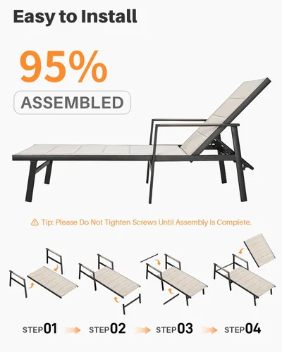 Miniatura 8 de Tumbona para exteriores, silla de aluminio nunca oxidada para patio, silla de piscina de textileno de doble capa con respaldo ajustable de 6