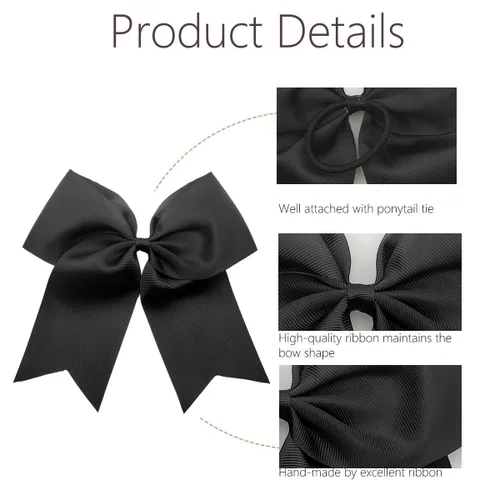 Miniatura 5 de 20 lazos negros grandes de 8 pulgadas para niñas, cinta de grogrén hecha a mano, accesorios para el cabello para adolescentes, niñas, sóftbol
