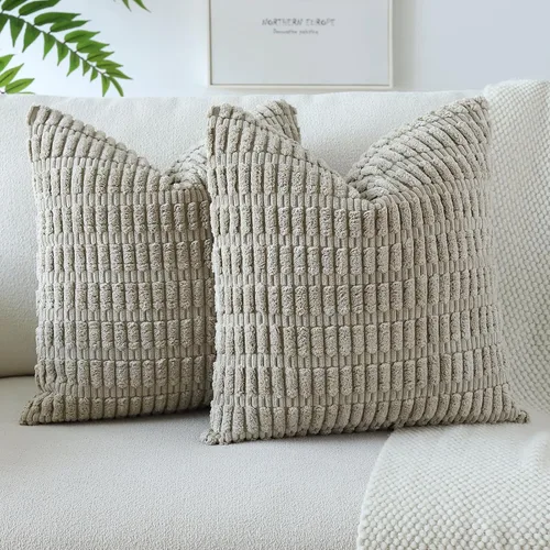 Miniatura 23 de OTOSTAR - Paquete de 2 fundas de cojín decorativas de pana suaves y a rayas estilo boho, fundas de cojín cuadradas para decoración del hogar, fundas