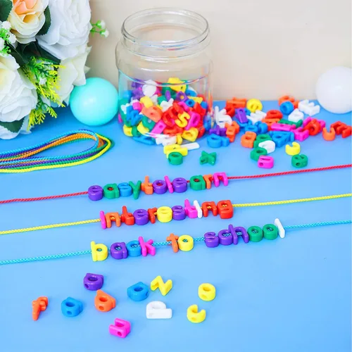 Miniatura 7 de Wesiti 408 piezas de letras del alfabeto para enhebrar, juguetes de aprendizaje para niños pequeños, cuentas del alfabeto ABC para enhebrar, Letras