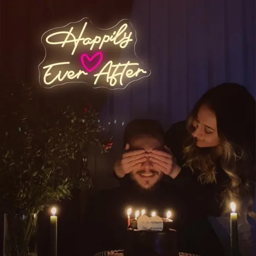 Miniatura 4 de Letrero de neón con corazón de Happily Ever After, alimentado por USB, para dormitorio, con texto en inglés "Happily Ever After", para boda, fiesta