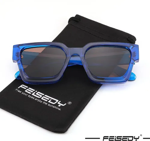 Miniatura 38 de FEISEDY Gafas de sol cuadradas retro de los años 90 para mujeres y hombres, gafas de sol rectangulares gruesas de moda con protección UV400 B2385
