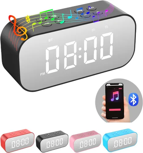 AFK Reloj despertador con altavoz Bluetooth para dormitorio/oficina, pequeño reloj digital para adultos con sueño pesado, adolescentes, niños con