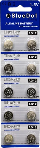 BlueDot Trading AG12 - Batería alcalina de 1,5 V para reloj, audífono, calculadora, linternas, entrada sin llave, baterías LR43 SR43 260 386, 1
