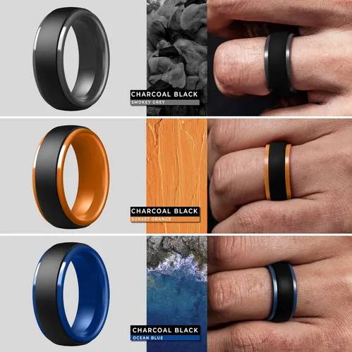 Miniatura 102 de ThunderFit Anillos de boda de silicona para hombre, 0.394 in de ancho y 0.098 in de grosor, paquete múltiple de variedad 1-7