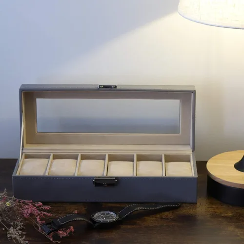 Miniatura 17 de NEX Caja de reloj organizador para hombres, de piel sintética superior de cristal para el almacenamiento de relojes