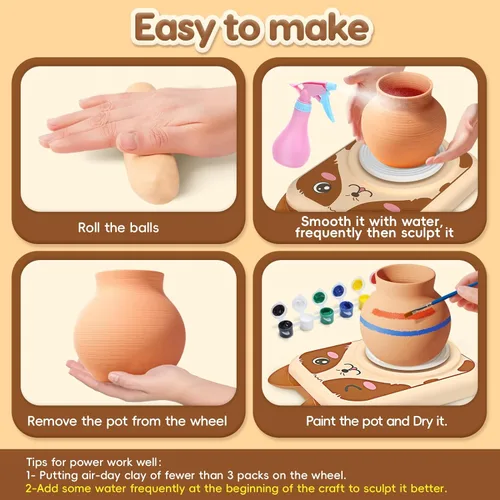 Miniatura 4 de Skirfy Rueda de cerámica para niños, kit completo de pintura de cerámica para artes y manualidades para niños de 8 a 12 años con suministros de arte