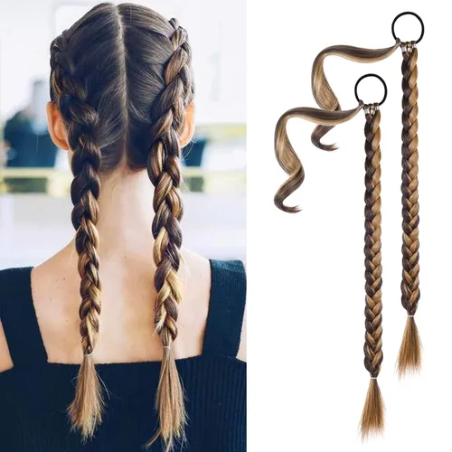 Miniatura 35 de YOGFIT 2 piezas Extensión de cola de caballo trenzada DIY, extensión de cola de caballo larga y lacia con envoltura natural, cabello sintético suave