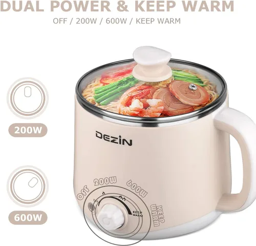Miniatura 6 de Dezin Olla caliente eléctrica de 2L y cocina rápida de fideos de 1.6L