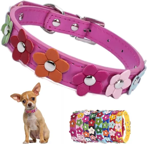 Miniatura 9 de Collares negros de lujo para perros medianos, bonitos collares de piel sintética con flores coloridas y coloridas para cachorros, para perros