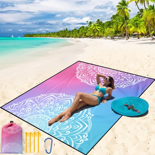 Miniatura 49 de WIWIGO Manta de playa impermeable a prueba de arena tapete de playa 79" X 83"/10'x9' para 2-8 adultos, de secado rápido, tapete de picnic al aire