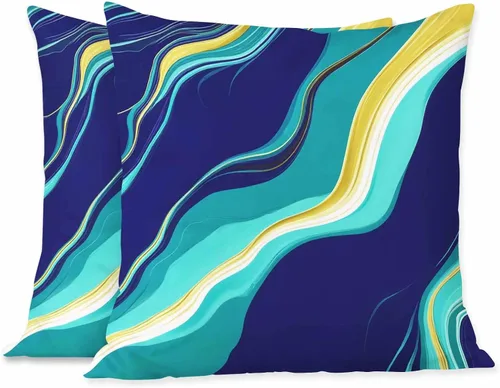 Juego de 2 fundas de cojín con diseño elegante de textura de mármol azul oscuro y dorado, para sofá, silla, dormitorio, decoración moderna, 18 x 18