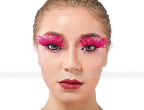 Miniatura 4 de EMILYSTORES - Pestañas para disfraz de plumas sintéticas rosas para Halloween, pestañas dramáticas, aspecto de fiesta, 1 par