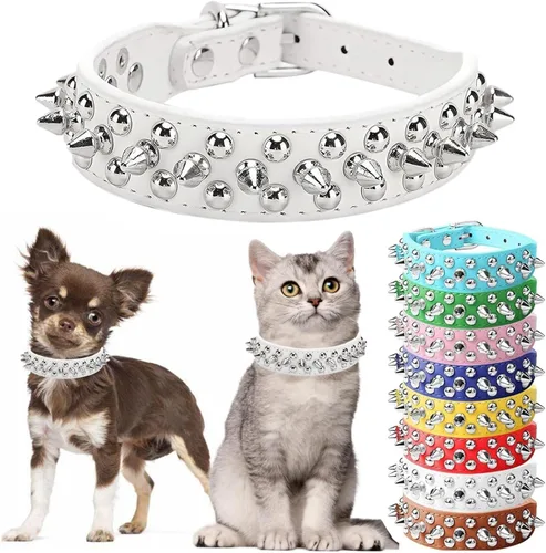 Miniatura 8 de Collar de perro con pinchos para perros pequeños, collares de cachorro macho con pinchos de cuero PU con remaches de hongos, collares tachonados