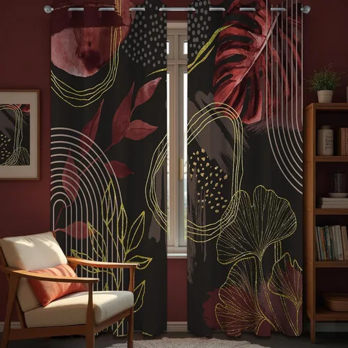 Miniatura 45 de Cortinas opacas negras y doradas, cortinas modernas de mediados de siglo para dormitorio, sala de estar, 63 pulgadas de largo, juego de 2 paneles