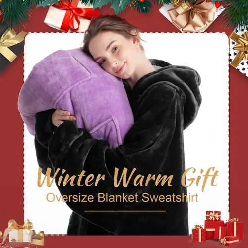 Miniatura 6 de Aemicion - Manta con capucha tipo sudadera tamaño grande, vellón Sherpa con mangas y bolsillo, unisex para adultos, ideal para hogar, oficina