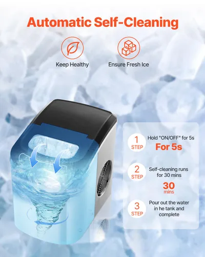 Miniatura 4 de VEVOR Máquina de hielo para encimera, 9 cubos listos en 6 minutos, 33 libras en 24 horas, máquina de hielo portátil autolimpiante con cuchara
