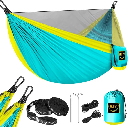 Miniatura 8 de Hamaca de camping mosquitera, hamacas portátiles dobles y individuales, hamacas con 2 correas para árboles, tienda de campaña para viajes, camping