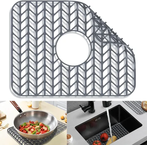 Protectores de fregadero para fregadero de cocina de 12, 13, 16, 18, 19, 24, 26, 28, 29, 30 pulgadas, protectores de silicona para fregadero de Gris