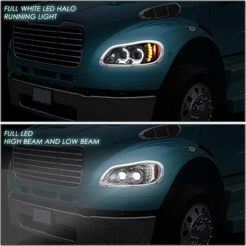 Miniatura 3 de DNA MOTORING - HL-HAY-015-CH Par de faros delanteros LED de halo dual DRL con señal de giro, haz alto/bajo, proyector compatible con Freightliner M2