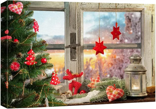 Miniatura 49 de wall26 Lienzo Impreso Arte de Pared Papá Noel Árbol de Navidad Chimenea Celebraciones y Fiestas Ilustración Decorativa Arte Moderno Escénico
