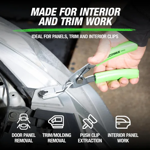 Miniatura 5 de OEMTOOLS 25930 Alicates de clip para paneles y recortes, herramienta de extracción de sujetadores automotrices, punta de 2 pasos para extracción