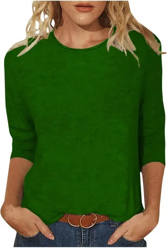 Miniatura 14 de Camisas de manga 3/4 para mujer, blusas casuales de verano 2026, cuello redondo, estampado floral, lindas, blusas holgadas 02 Beige