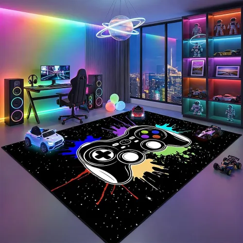 Miniatura 35 de Alfombras de Jugador para Dormitorio de Niños, Pintura de Dibujos Animados con Gamepad, Alfombra para el Hogar para Adolescentes, Decoración Genial