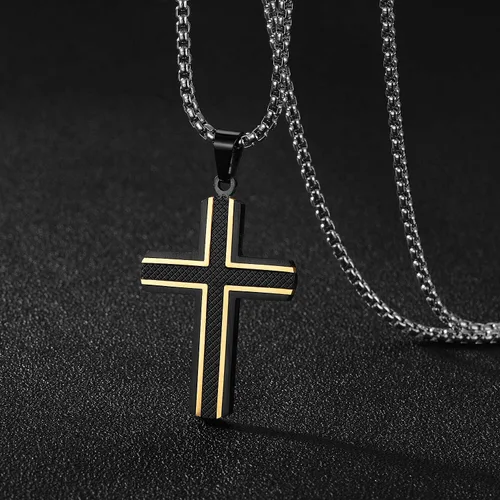Miniatura 3 de Holizaly Collar de cruz para hombre colgante de acero inoxidable 316L color blanco dorado negro azul caja de regalo incluida