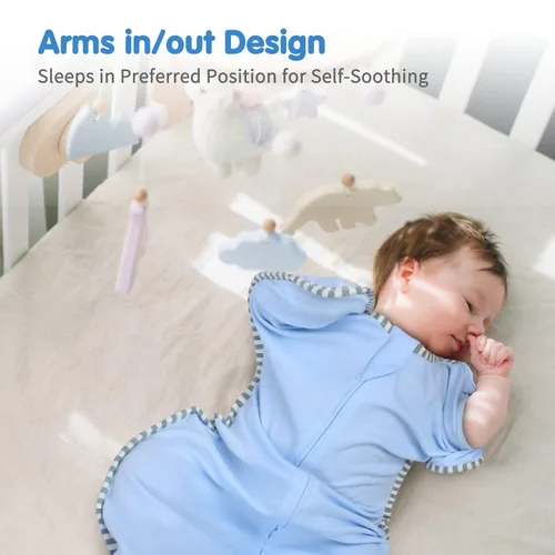 Miniatura 2 de Saco de dormir de transición para bebé de 0-3 meses con brazos hacia arriba, cremallera de 2 vías, 100% algodón, brazos adentro/afuera, 0.8 Tog