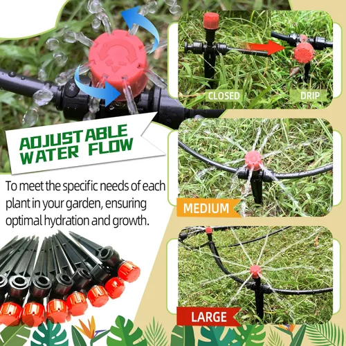 Miniatura 5 de 10 emisores de riego por goteo a presión para tubos de riego de 1/4 de pulgada, pulverizador de emisor de goteo ajustable de 360 grados con estaca