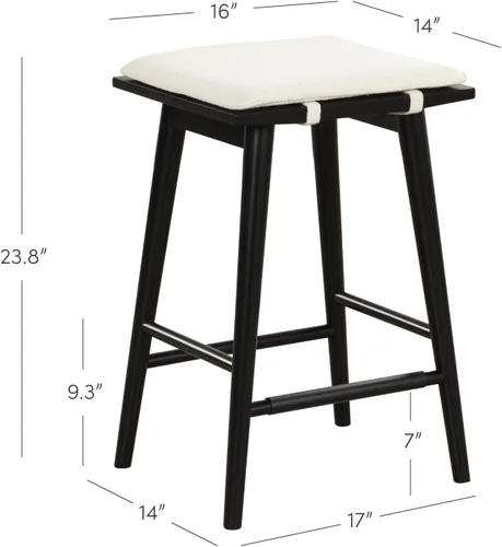 Miniatura 2 de Nathan James Barker Taburete de bar de altura de mostrador de madera maciza con cojín tapizado, taburete de isla sin respaldo con patas de madera