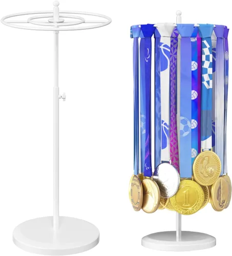 Miniatura 18 de Soporte para Medallas y Organizador de Estante para Trofeos, Soporte Robusto de Madera para Premios de Carreras con 25 Ganchos de Acero, Soporte