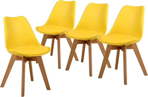 Miniatura 7 de NOBPEINT Juego de 2 sillas de comedor modernas de mediados de siglo, sillas tapizadas de piel sintética con respaldo curvo, silla de cocina de negro