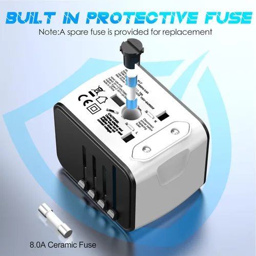 Miniatura 6 de ISIX Adaptador de viaje internacional Adaptador de corriente universal en todo el mundo todo en uno 4 USB perfecto para Europa EE. UU., UE, Reino