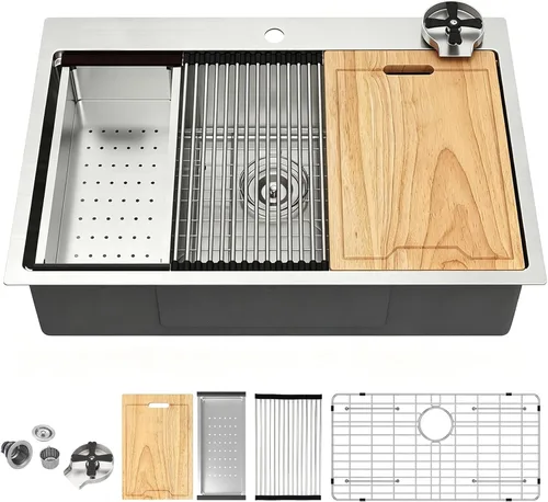 Miniatura 10 de Kichae Fregadero de Cocina de 21x20 Pulgadas, Fregadero de Barra Pequeño, Fregadero de Acero Inoxidable, Montaje Superior, Montaje Inferior