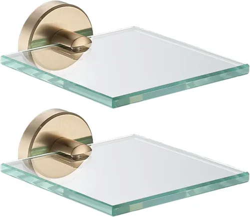 Miniatura 44 de JQK Estantería de baño de vidrio bronce, estante con toallero de 15 pulgadas de vidrio templado, almacenamiento para ducha de 16 por 5 pulgadas