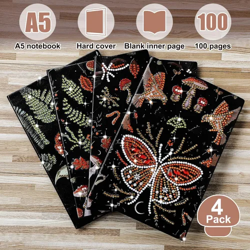 Miniatura 6 de Ctosree Paquete de 4 cuadernos de arte de diamantes, setas y mariposas, caracoles de pintura de diamantes, kits de diario de pintura de diamante, A5